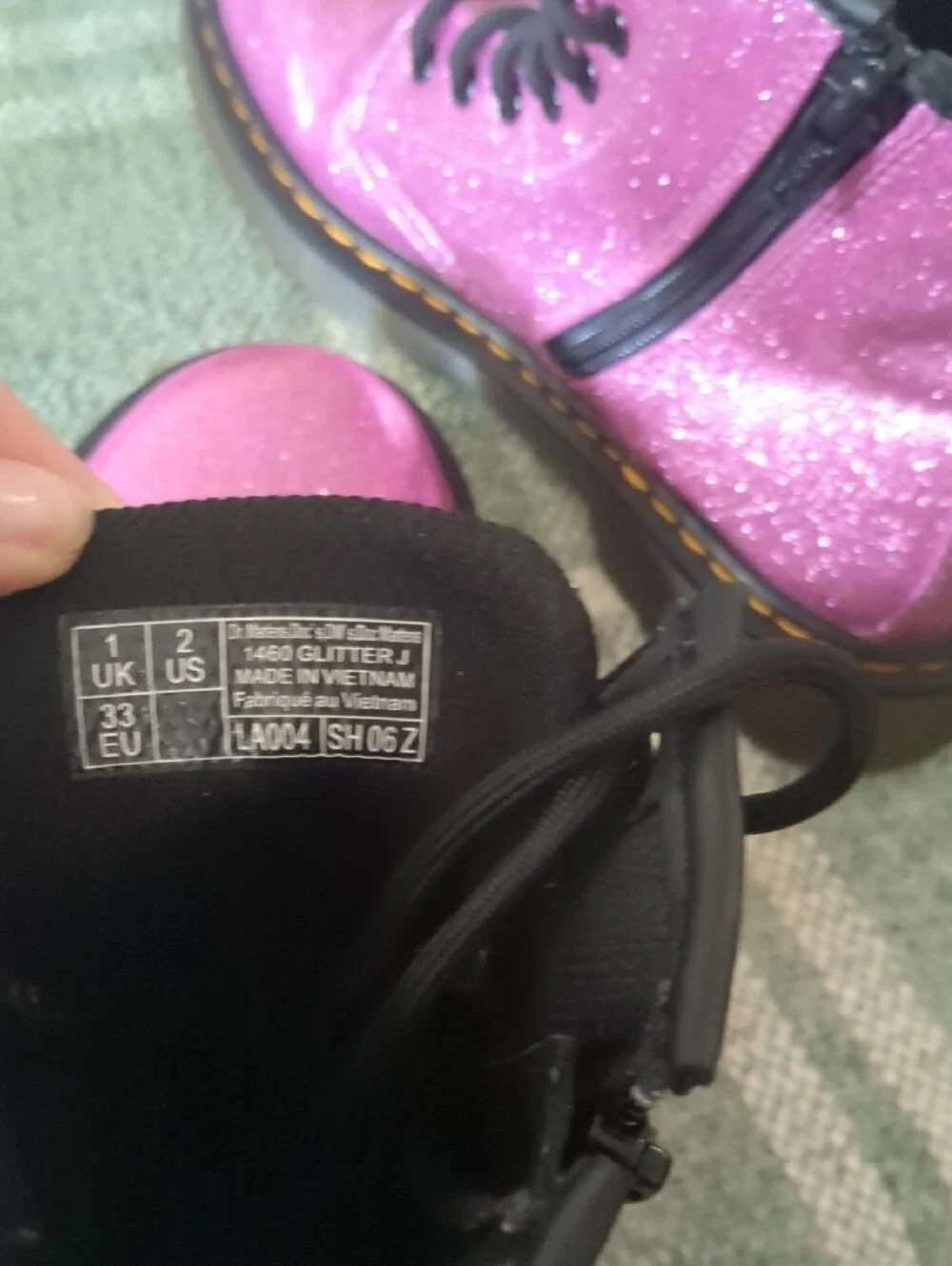 Dr. Martens Pink Glitter Combat Boots with Black Trim